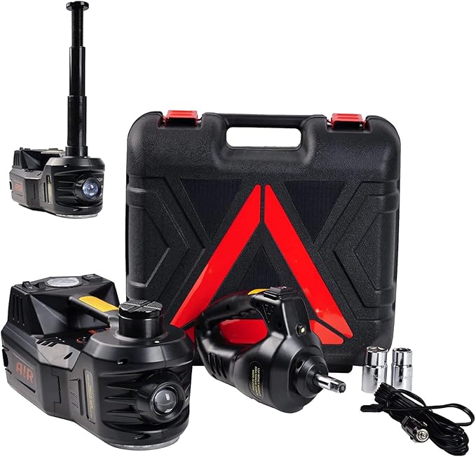 ROGTZ Electric Car Jack kit 5 Ton 12V Car Jack Hydraulic Jack with Impact Wrench and Tire Inflator Pump, Car Lift Floor Jack for SUV Sedans Tire Change with LED Light (Black)