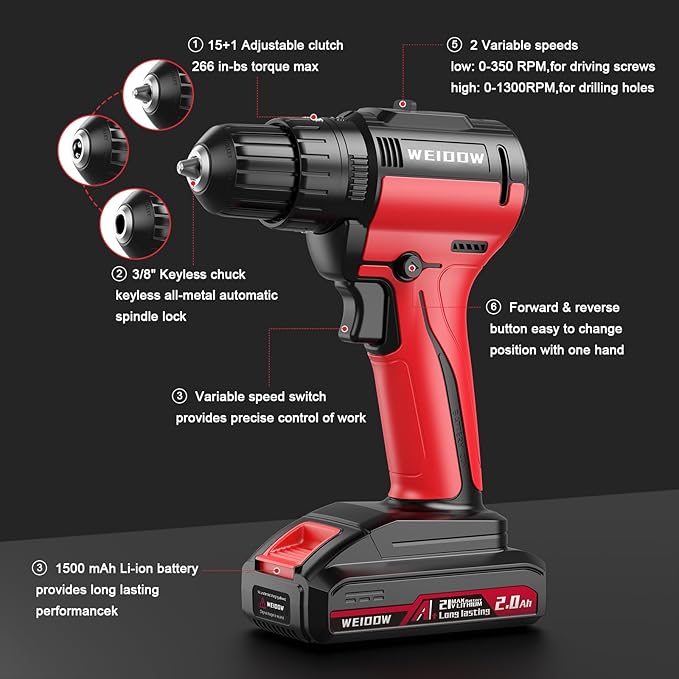 Cordless Drill Tool Kit Set 21V Power Drill Tool Box with Battery Electric Drill Driver for Men Home Hand Repair Basic Toolbox Tools Sets Drills Case