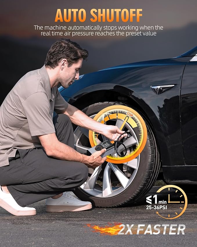 Tire Inflator Portable Air Compressor, 2X Faster Portable Air Compressor with 25000mAh Battery, 150PSI Cordless Air Pump for Car, Motorcycle, Bicycle and More