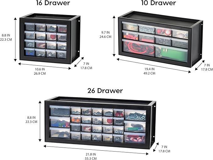 IRIS USA Screw Organizer, Hardware Storage Organizer, 10 Drawer Parts Cabinet, 2 Pack, Plastic Drawer Storage for Hardware Crafts, Small Parts, Nuts and Bolts, Tool Storage, Scrapbook Art Hobby, Black