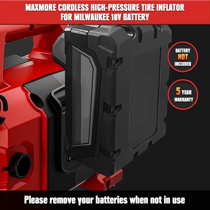 Cordless Tire Inflator Compatible with Milwaukee 18V Battery, 160 PSI High Pressure Portable Air Compressor with Digital Gauge, Auto Shut Off, LED Light For Balls, Tires, Swim Toys (Tool Only)