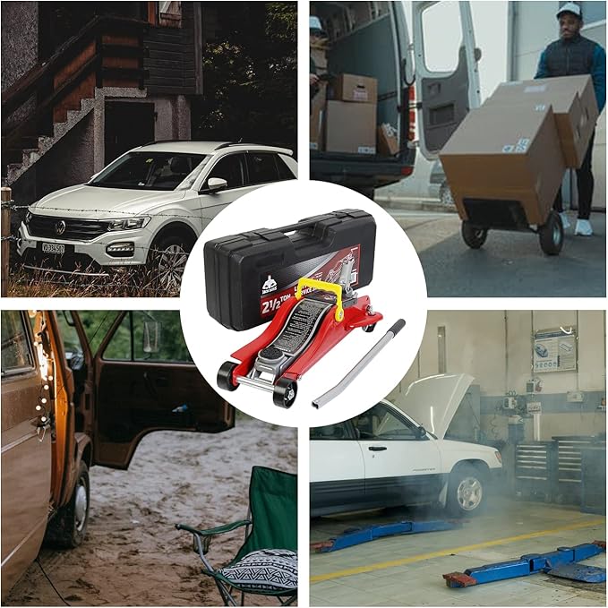 Floor Jack 2.5 Ton (5500 LBs) Hydraulic Low Profile Trolley Car Jack with Portable Storage Case, Lifting Range 3.5" to 14", Fit Use for Automotive Sedans, Red