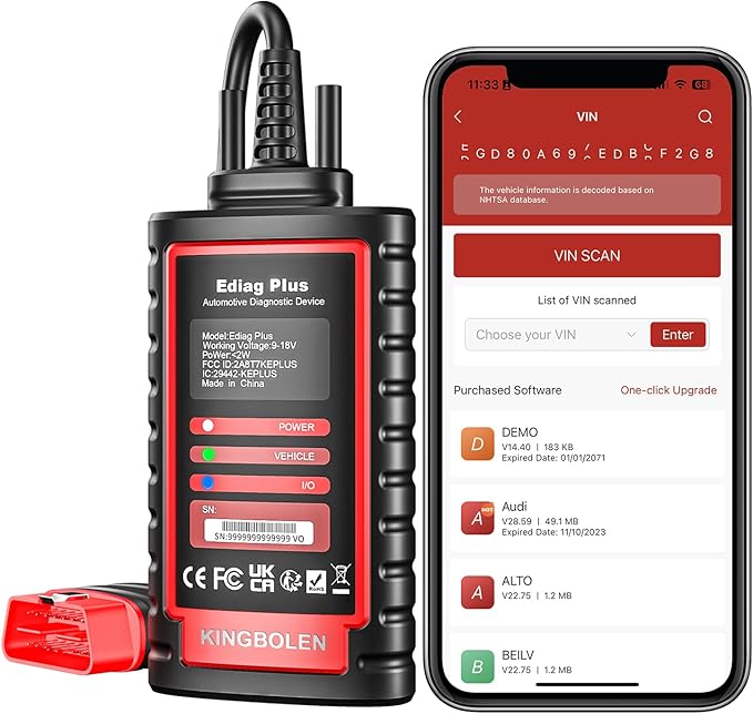 KINGBOLEN Ediag Plus Bluetooth Scanner, All System Bidirectional Control OBD2 Diagnostic Scanner for iOS & Android with ECU Coding, CAN-FD Protocol, Auto VIN, 15+ Rest Functions, 1 Year Gratis Update