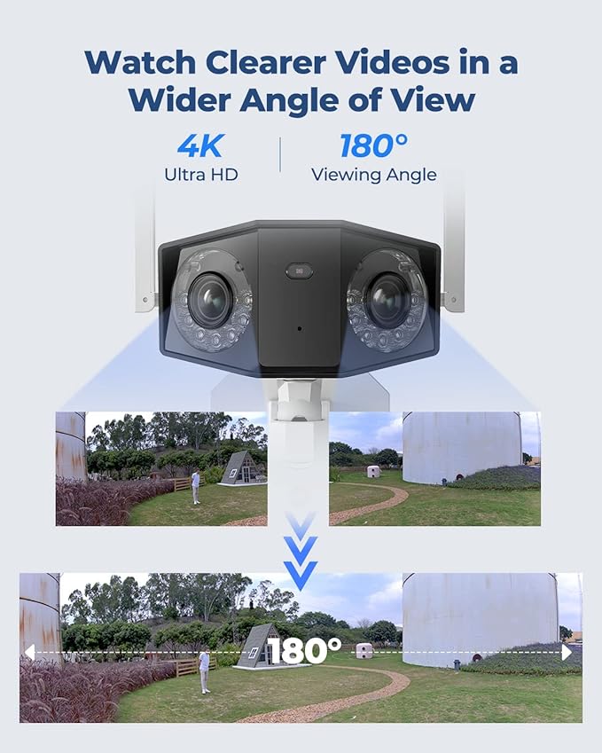 REOLINK 4K WiFi Security Camera with Ultra-Wide Angle, 2.4/5GHz Plug-in Outdoor Camera, Smart Human/Vehicle/Pet Detection, Color Night Vision, Two-Way Talk, IP67 Waterproof, Duo 2 WiFi