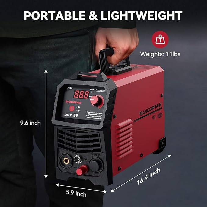ARCCAPTAIN 55A Plasma Cutter, Non-Touch Pilot ARC High-Frequency Air Plasma Cutting Machine, 110/220V Dual Voltage IGBT Inverter, 1/2" Clean Cut, Post Flow,2T/4T, and 1/4" - 18 NPT, for Beginners DIY