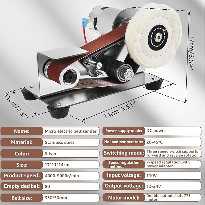 Mini Belt Sander,15 Degree Electric Belt Grinder,7 Adjustable Speed Electric Knife Polishing Sharpener Machine,Heavy Duty Electric Sander w/30 Sanding Belt,Electric Grinding Machine for Metal Jewelry
