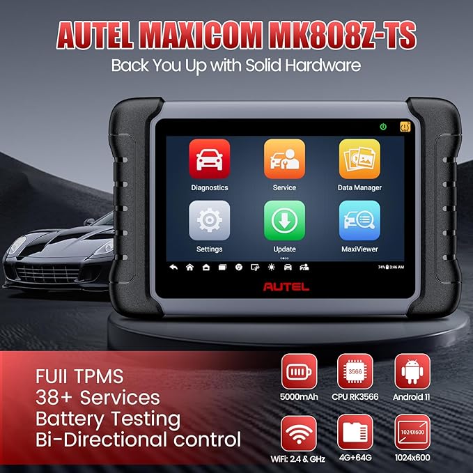 Autel Scanner MaxiCOM MK808Z-TS, Full TPMS Version of MK808S & MK808BT Pro, Bi-Directional Scanner for Car, All System OBD2 Diagnostic Tool with 38+ Services, OS 11 4+64G, Same as MK808S-TS