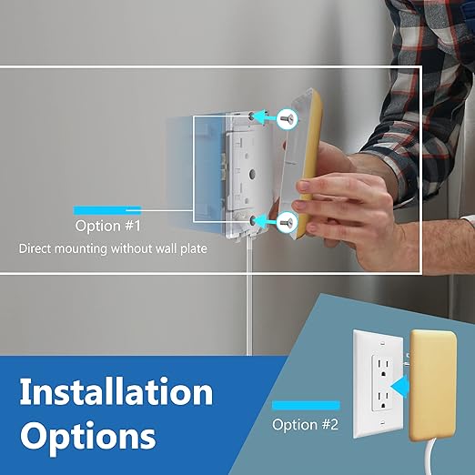LIDER Flat-Face Outlet Extender with 3 Receptacles, Ultra-Thin Wall Plate Plug with Cord Extender and 3-Outlet Power Strip, 3ft Cord, LWE3-315-GD, Gold