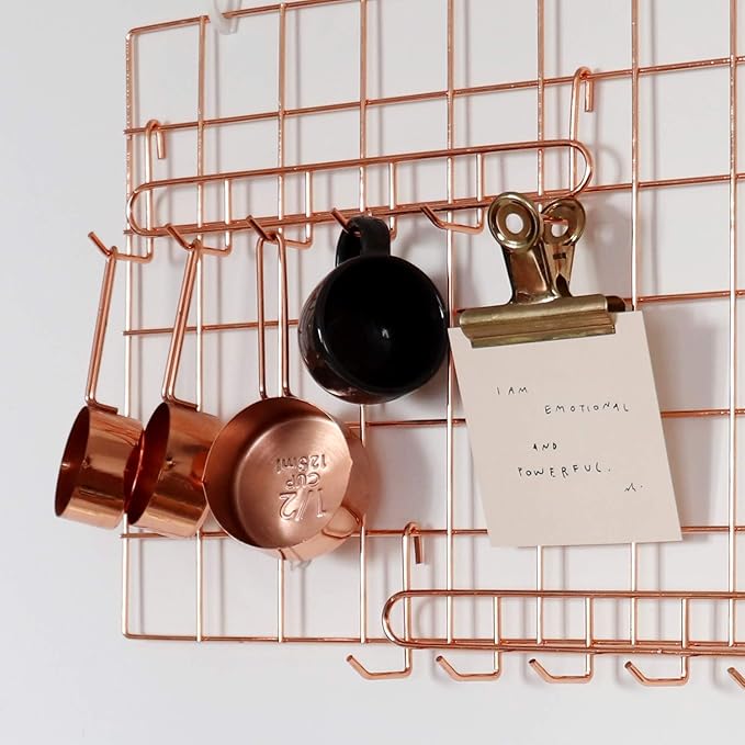 FRIADE Rose Gold Grid Hooks Rack for Wall Grid Panel,Hanging Hooks for Wall Grid Storage and Display，Size 10.7”x 2.8”x1.8 ”,2 Pack