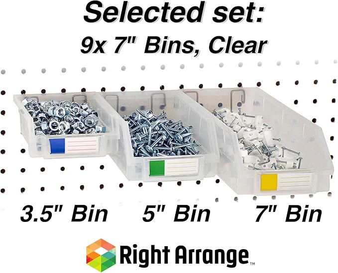 Pegboard Bins – 9 Pack Clear Extra Large - Hooks to Any Peg Board - Organize Hardware, Accessories, Attachments, Workbench, Garage Storage, Craft Room, Tool Shed, Hobby Supplies, Parts