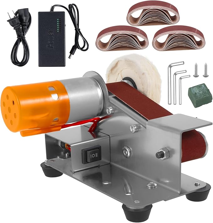 Mini Belt Sander,15 Degree Electric Belt Grinder,7 Adjustable Speed Electric Knife Polishing Sharpener Machine,Heavy Duty Electric Sander w/30 Sanding Belt,Electric Grinding Machine for Metal Jewelry