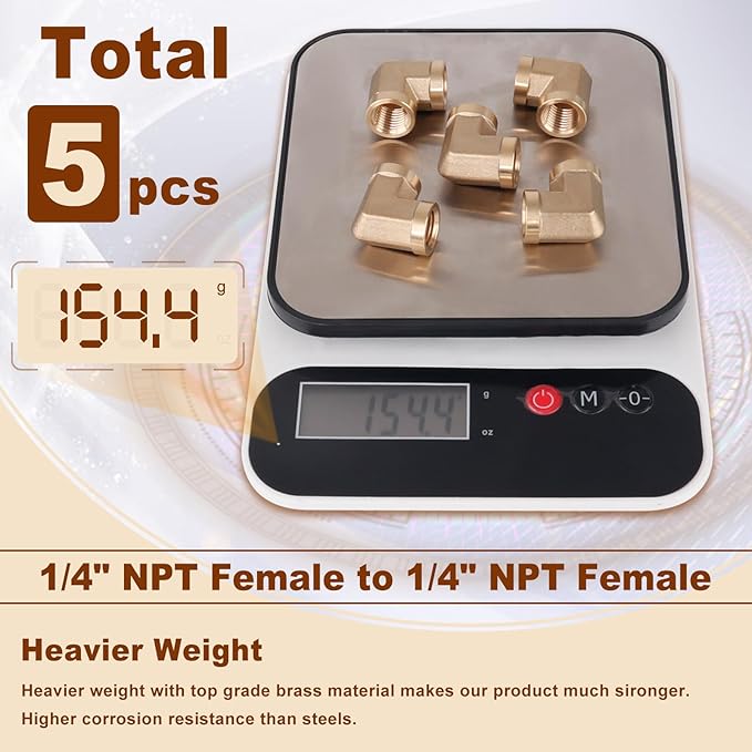 5pcs 1/4” Brass Fittings 90 Degree Barstock Street Elbow 1/4" NPT Female Pipe to 1/4" NPT Female Pipe 1/4 NPT Female Elbow Forged Brass Pipe Fittings