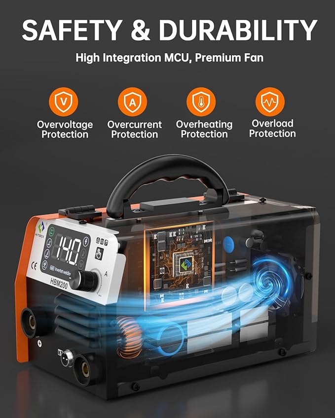 HITBOX 140A MIG Welder 110V, Flux Core Welder/Stick ARC/Lift TIG 3 In 1 Gasless MIG Welding Machine with Synergy Dual Voltage IGBT Inverter Welder