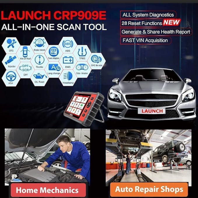 LAUNCH CRP909E Elite Full System OBD2 Scanner,2025 OE-Level Car Diagnostic Scan Tool,28+ Reset Service,TPMS,SAS,DPF,ABS Bleeding,2 Years Free Update