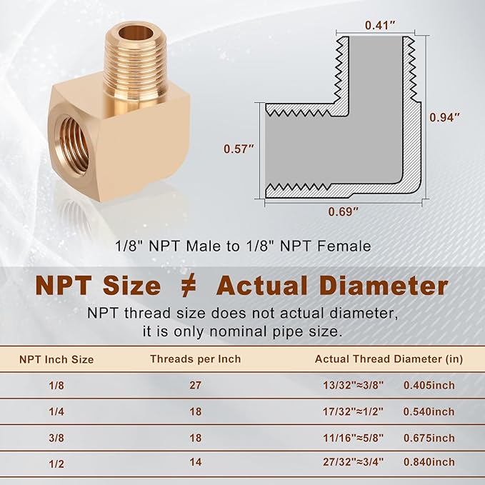 2pcs 1/8” Brass Fittings 90 Degree Barstock Street Elbow 1/8" NPT Male Pipe to 1/8" NPT Female Pipe 1/8 NPT Elbow Forged Brass Pipe Fittings