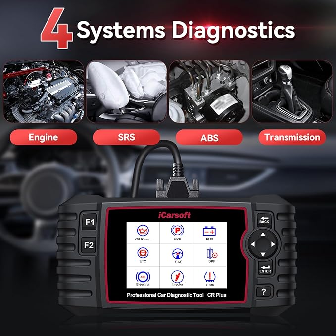 iCarsoft CR Plus OBD2 Scanner Diagnostic Tool, Code Reader for ABS Transmission Engine Airbag System. Car Scan Tool with EVAP and O2 Sensor Test,On-Board,Freeze Frame,Oil Reset-2025-Free Update
