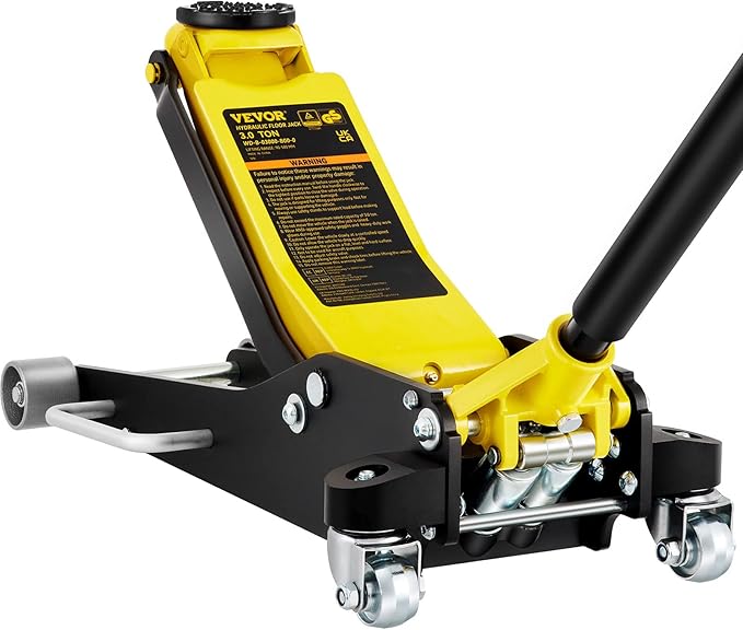 VEVOR 3 Ton Low Profile , Aluminum and Steel Racing Floor Jack with Dual Pistons Quick Lift Pump for Sport Utility Vehicle, Lifting Range 3-6/11"-19-11/16", yellow,black