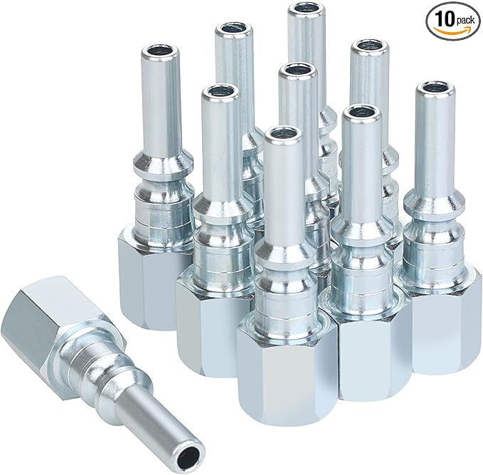 Lincoln L-style Air Compressor Hose Fittings, 1/4 Inch Flow Size, 1/4 Inch Female Threads Size, Steel Material, 300PSI, 10 Pieces Air Compressor Quick Connect Fittings