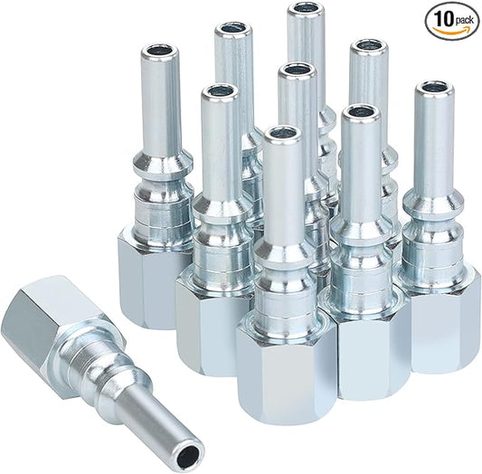 Lincoln L-style Air Compressor Hose Fittings, 1/4 Inch Flow Size, 1/4 Inch Female Threads Size, Steel Material, 300PSI, 10 Pieces Air Compressor Quick Connect Fittings