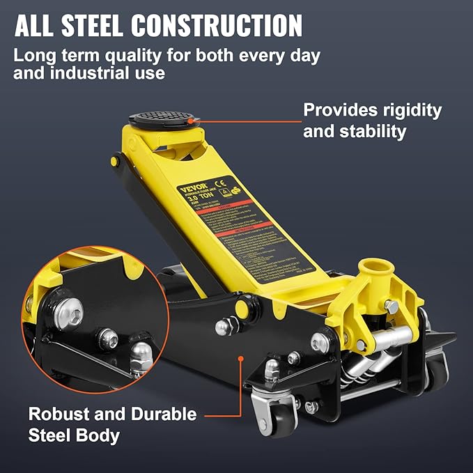 VEVOR 3 Ton Low Profile, Heavy-Duty Steel Racing Floor Jack with Dual Pistons Quick Lift Pump, Lifting Range 3.35"-19.69"