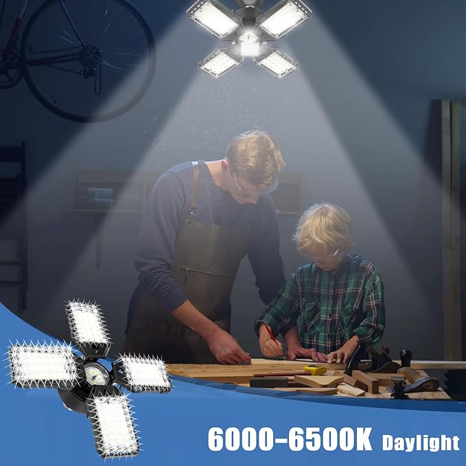 LED Garage Lights Bulb 2 Pack -120W, 12000LM 6500K Led Shop Light with 4+1 Deformable Panels, Basement Barn Light Garage Ceiling Lights, E26/E27 for Garage, Warehouse, Shop