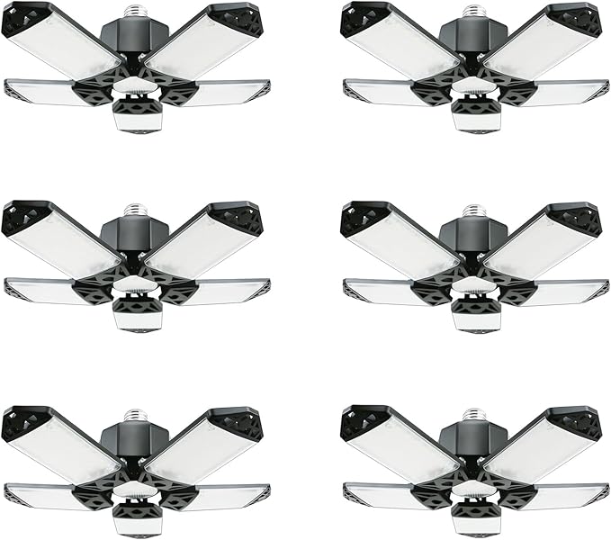 160W LED Garage Light 6Pack, 16000 Lumen Ceiling Lights with 5+1 Adjustable Panels, 6500K Daylight Light Bulb Fixture LED Lights for Garage, Workshop