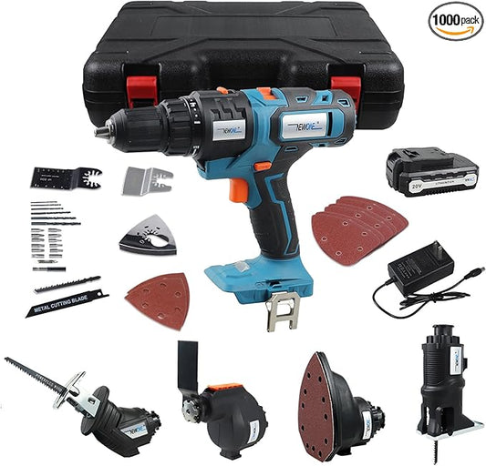 NEWONE 20V Cordless Combo Kit,5-Tool Tool Combo Kit with Case,Drill,Recip saw,Jig saw,Oscillating tool,Sander with Accessories,2.0Ah Lionthium Battery and Charger