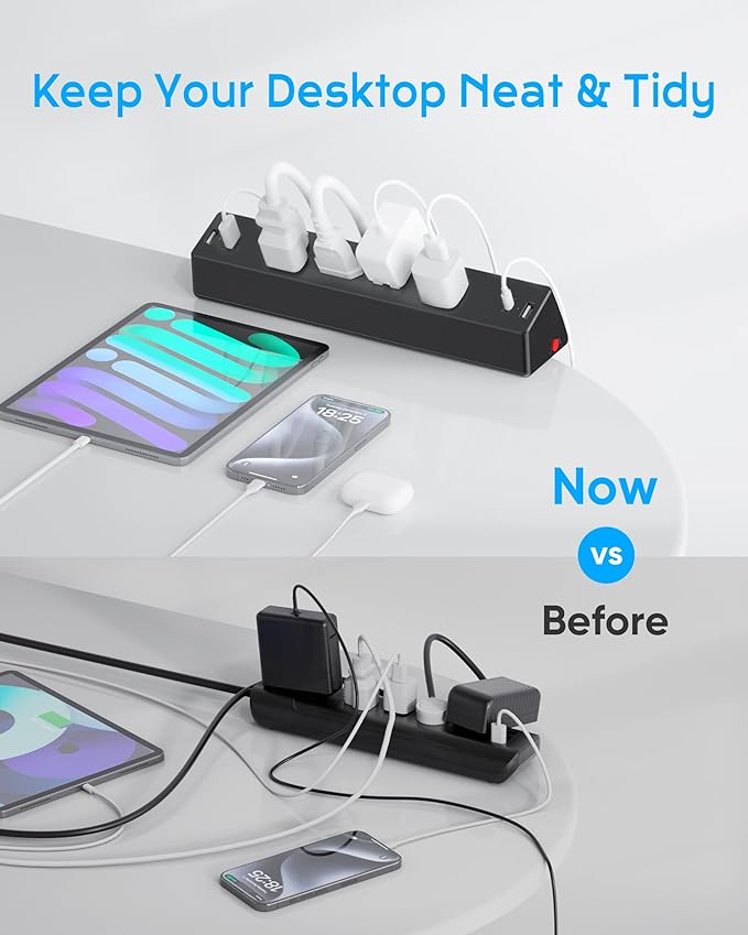 Desk Clamp Power Strip, ACOZVIN Desk Outlet Charging Station Surge Protector, 4 AC Outlets 4 USB Ports(2 USB C), 6Ft Cord, Desktop Mount Power Station for Office Home, Fit 1.7" Tabletop Edge