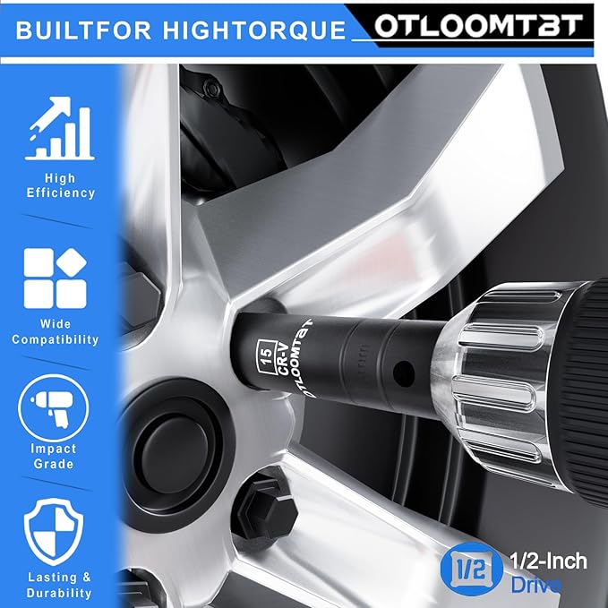 16PCS 1/2 In Drive Thicker Impact Socket Set, High Durability Industrial Grade Deep Metric Sizes Sockets Sets, with L Handle 5 In Extension Bars & Drill Socket Adapter with Premium Organizer