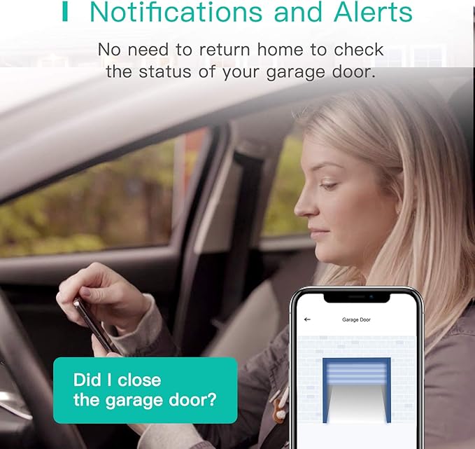 Smart WiFi Garage Door Opener Remote, Tuya Smart Life App Control, Work with Alexa and Google Assistant, No Hub Needed, White