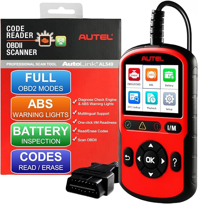Autel OBD2 Scanner AutoLink AL549, Check Engine Fault OBD2 Diagnostic Tool, Upgraded Ver. of AL519/ AL329 Code Reader with AutoVin, Universal Car Battery Test, OBDII Scan with Live Data