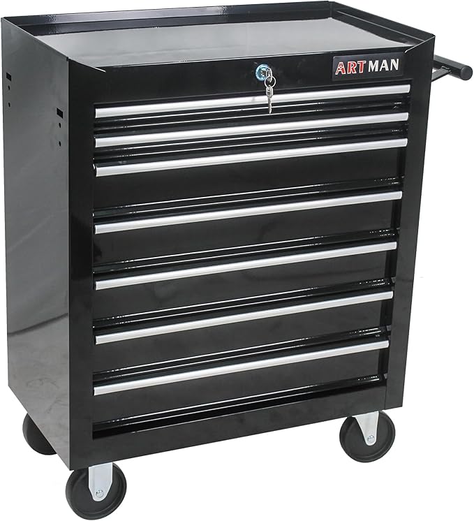 Rolling Tool Chest Metal Tool Box with Wheels Tool Cabinet Craftsman Tool Cart on Wheels Tool Box Portable Tool Box with Wheels 7 Drawers Multifunctional Tool Cart with Wheels, Black
