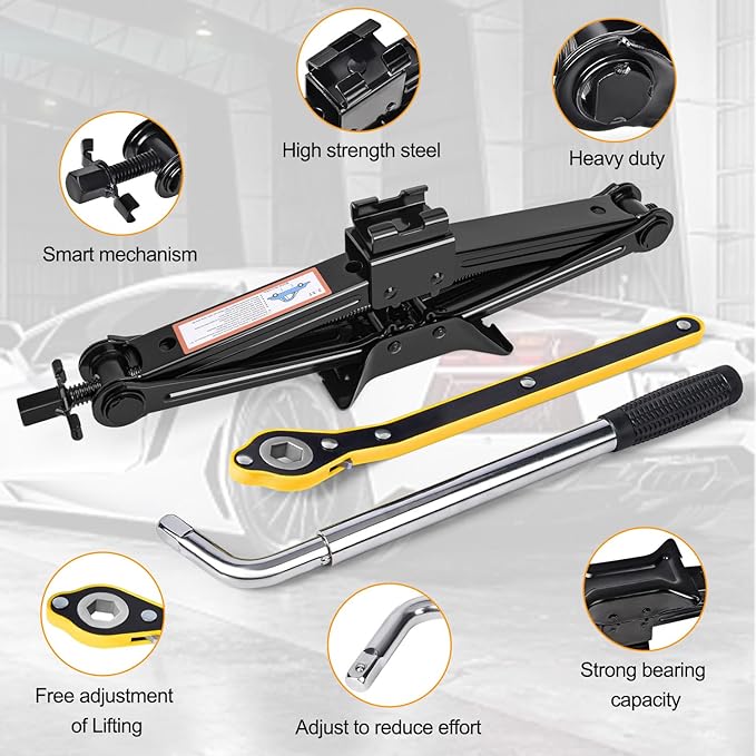 Car Jack Kit Scissor Jack for Car 2.5 Ton (5512 lbs) Scissor Jack Kit Universal Car Emergency Kit with Lug Wrench Tire Changing Kit for Car SUV