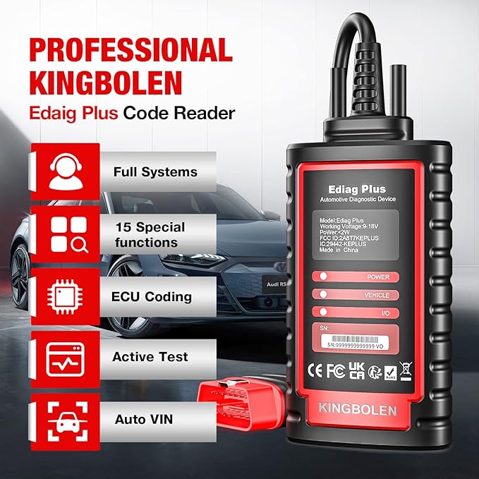 KINGBOLEN Ediag Plus Bluetooth Scanner, All System Bidirectional Control OBD2 Diagnostic Scanner for iOS & Android with ECU Coding, CAN-FD Protocol, Auto VIN, 15+ Rest Functions, 1 Year Gratis Update