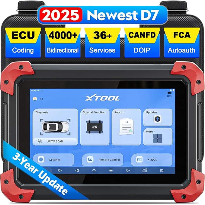 XTOOL D7 OBD2 Scanner Bidirectional Scan Tool, 2025 Scanner for Car, FCA Autoauth, CANFD/DoIP, 36+ Resets, Active Tests, All System Diagnosis, Crank Sensor Relearn, ECU Coding, 3 Years Updates