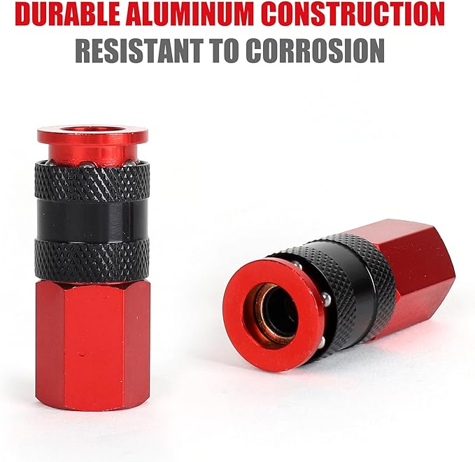 Air Hose Fittings, 6 Pieces AMT Universal Air Couplers with 1/4" NPT Female Threads, Red