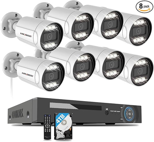 4K 8CH Security Camera System, 8pcs Wired 8MP PoE IP Cameras Outdoor, Colour Night Vision, Human Detection, Metal Bullet Surveillance Camera, 4K 8CH NVR with 4TB HDD for 24-7 Recording