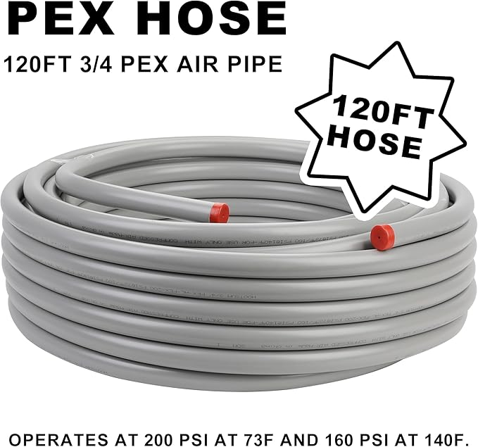 3/4 Inch Compressed Air Piping System, 120FT HDPE Pipe, Air Compressor Fittings and Accessories, Wall Outlet Blcoks, Air Line Tubing Kit for Garage Shop