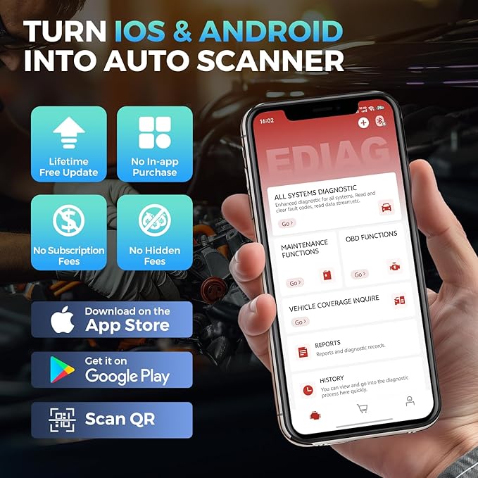 KINGBOLEN Ediag Elite OBD2 Scanner Bluetooth, Bi-Directional Control Scanner All System Diagnostic Tool for iOS & Android, 15+ Hot Reset, CANFD Protocol, FCA AutoAuth, No Subscriptions Lifetime Update
