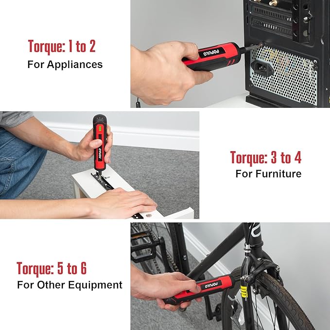 POPULO 4V Electric Screwdriver Kit,6 Torque Settings, Power Screw Driver Cordless Rechargeable with LED Work Light, 32 pieces Screwdriver Bits, 8 Sockets, Flex Hex Shaft, Bit Holders and Storage Box