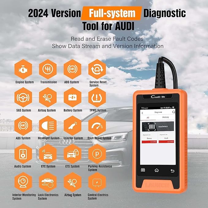 Launch Creader Elite Code Reader, Bi-Directional Scan Tool for Audi, Full System Diagnostic Scanner, 31+ Services, Online Coding, AutoVIN, WiFi Update
