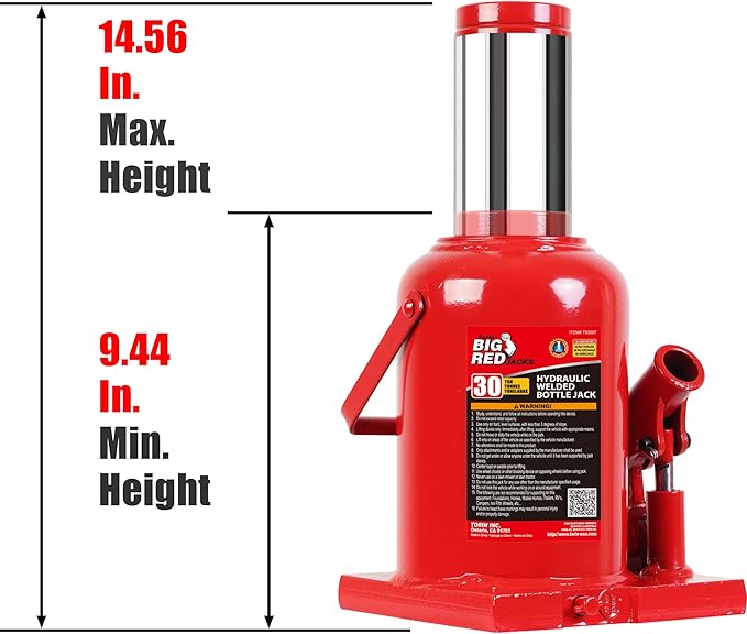 BIG RED 30 Ton (60,000 LBs) Capacity Low Profile Hydraulic Welded Ultra Duty Bottle Jack, TAM93007