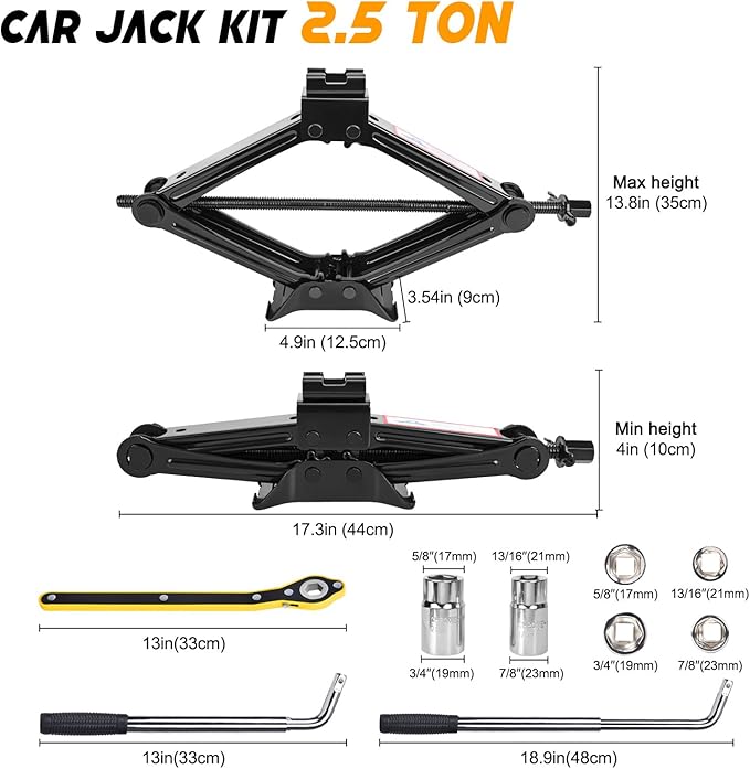 Car Jack Kit Scissor Jack for Car 2.5 Ton (5512 lbs) Scissor Jack Kit Universal Car Emergency Kit with Lug Wrench Tire Changing Kit for Car SUV