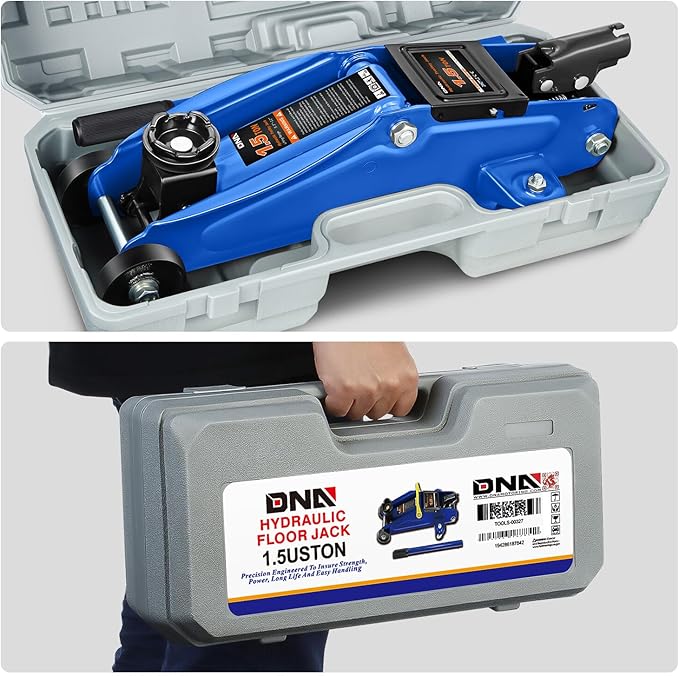 DNA MOTORING Low Profile Hydraulic Trolley Service/Floor Jack, 1.5 Ton (3000 lbs) Capacity, Lifting Range 5.3"-12",Blue,TOOLS-00327