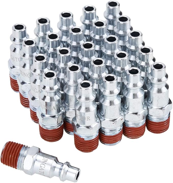 SUNGATOR 25-Pack 1/4 Inch Air Hose Fittings, 1/4'' Male NPT Industrial Plugs Kit, 1/4 Inch Quick Connect Air Line Hose Fittings, 1/4'' Industrial Hose Repair Plugs Kit for Comressor, Auto Shop