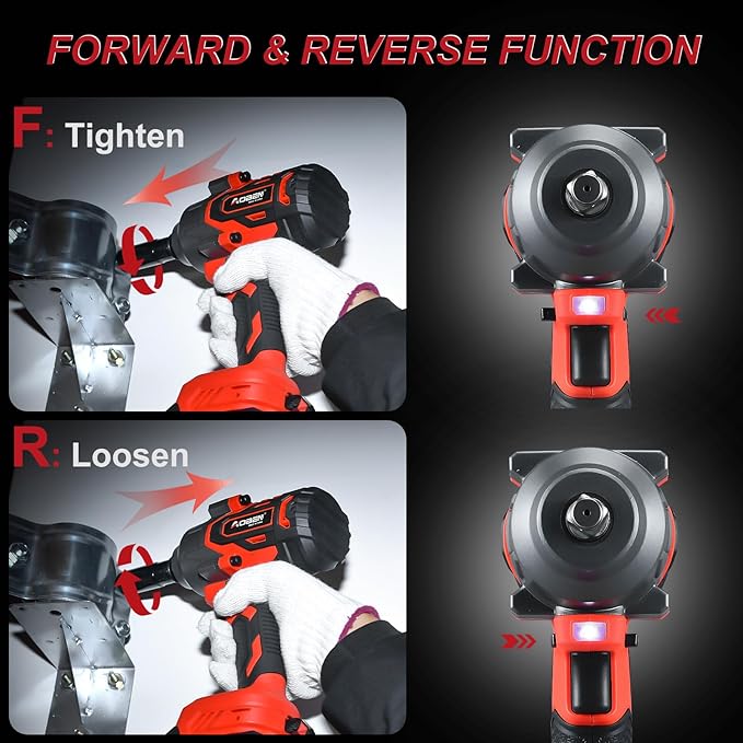 AOBEN Power Impact Wrench 800N.M, 1/2 Inch Cordless Impact Gun, High Torque 590 Ft-lbs Electric Impact Wrench Set with 2 X 4.0Ah Battery, Fast Charge, 6 Sockets, Tool Case