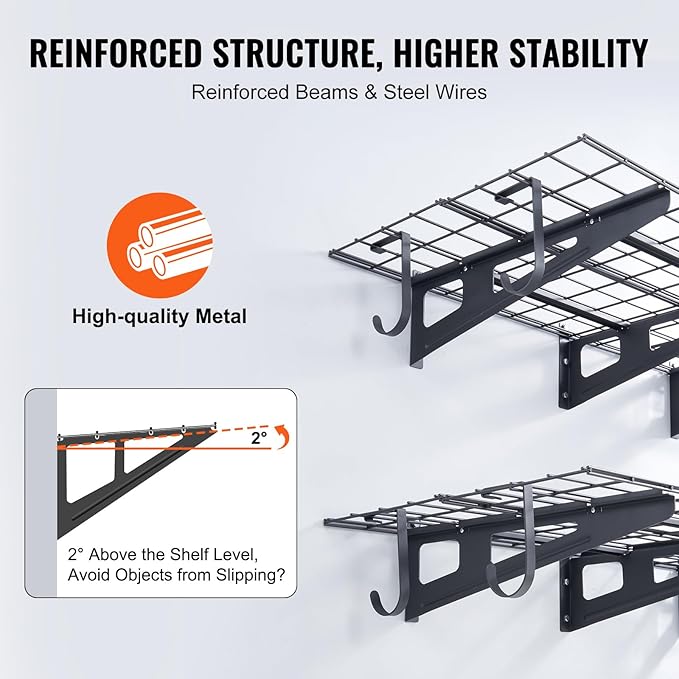 VEVOR 2 x 6 ft Garage Shelving Wall Mounted, 2 Pack Heavy Duty Garage Wall Shelves 1000lbs Capacity, Garage Storage Rack Floating Shelves for Shop, Shed, Garage Storage