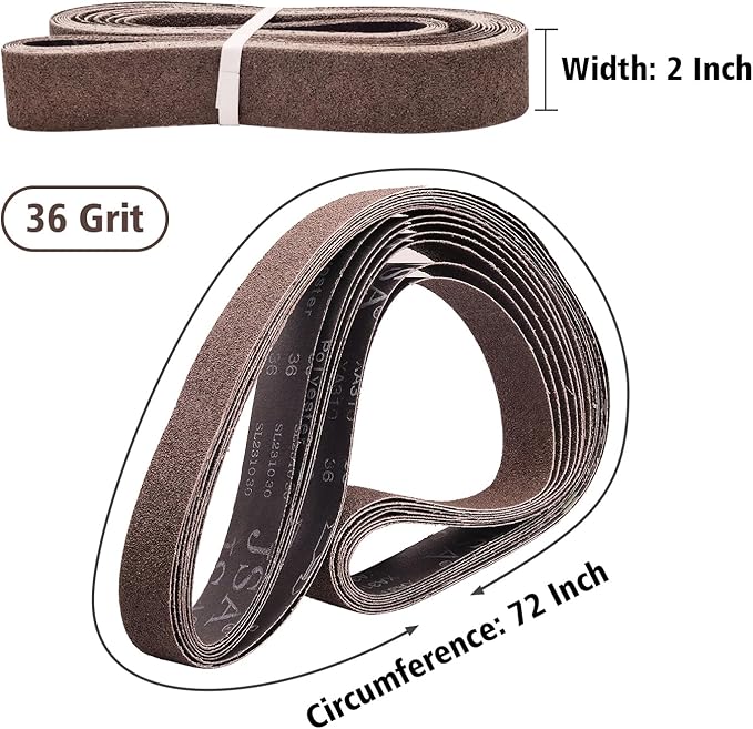 2 x 72 Inch Sanding Belts, 36 Grit Calcined Aluminum Oxide Metal Sanding Belts, 2x72 Belt Sander Sanding Belt for Metal Polishing,6 Pack(2x72in,36 Grit)