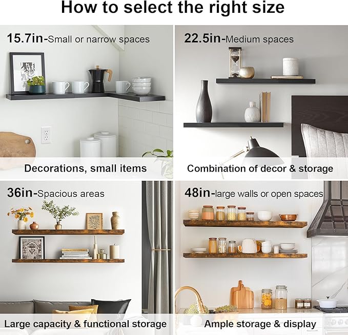 BAYKA Floating Wood Shelves - Wall Mounted for Bathroom,Bedroom,Living Room,Kitchen,Small Hanging Shelf for Books/Storage/Room Decor with 22lbs Capacity(Rustic Brown,Set of 3,15.7inch)