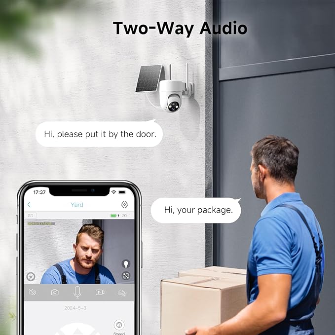 2K Solar Security Cameras Wireless Outdoor, 2PCS Outdoor Camera Wireless with 360° View, Cameras for Home Security with Color Night Vision/2-Way Audio, 2.4GHz Wi-Fi Only